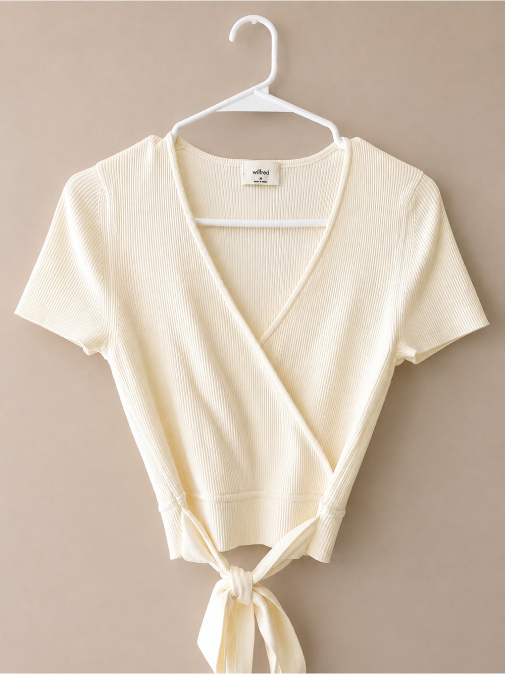 Wilfred Cream Ribbed Wrap Tie-Front Crop Top
